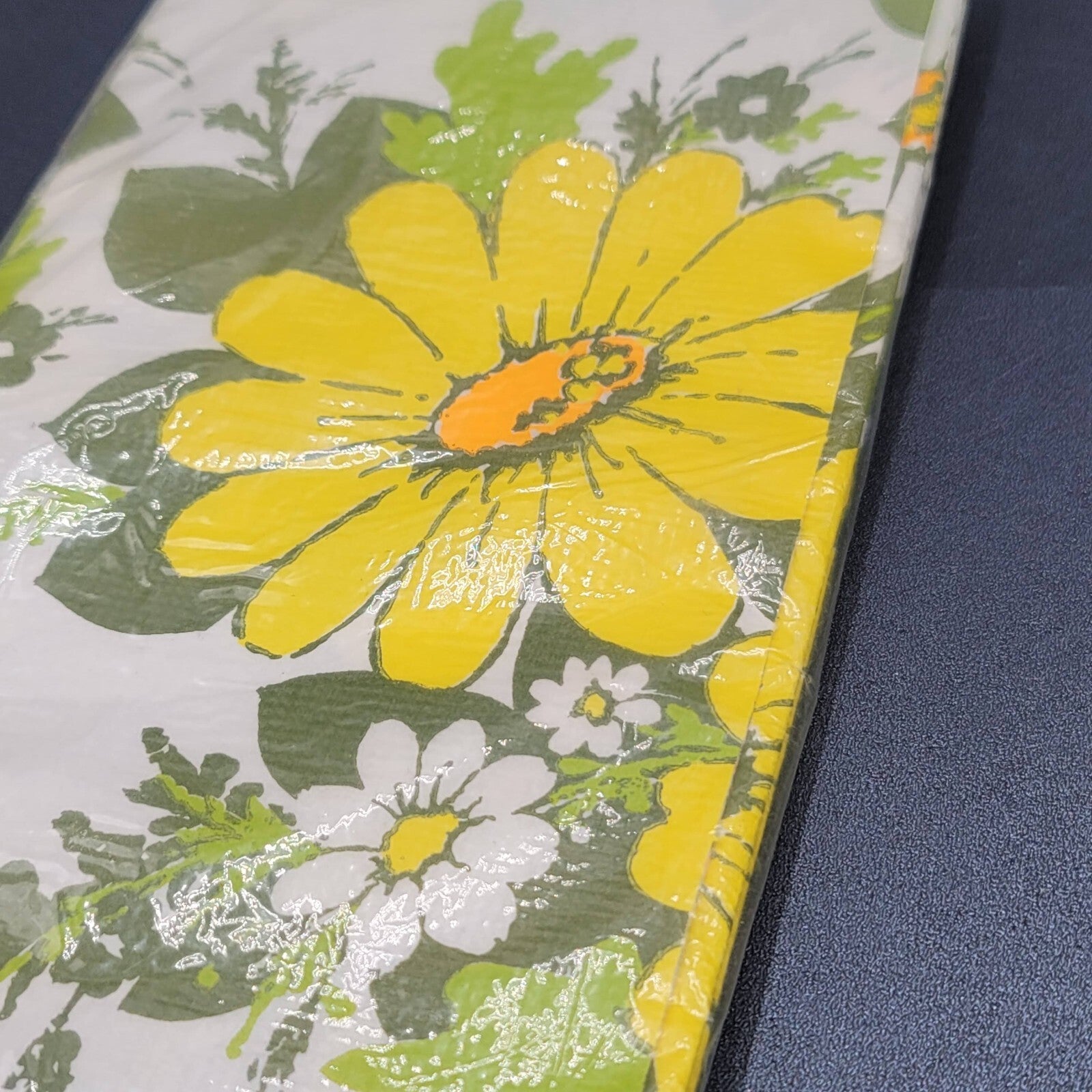 Vintage Hallmark Yellow White Flowers Floral Paper Table Cover 60" x 102" New