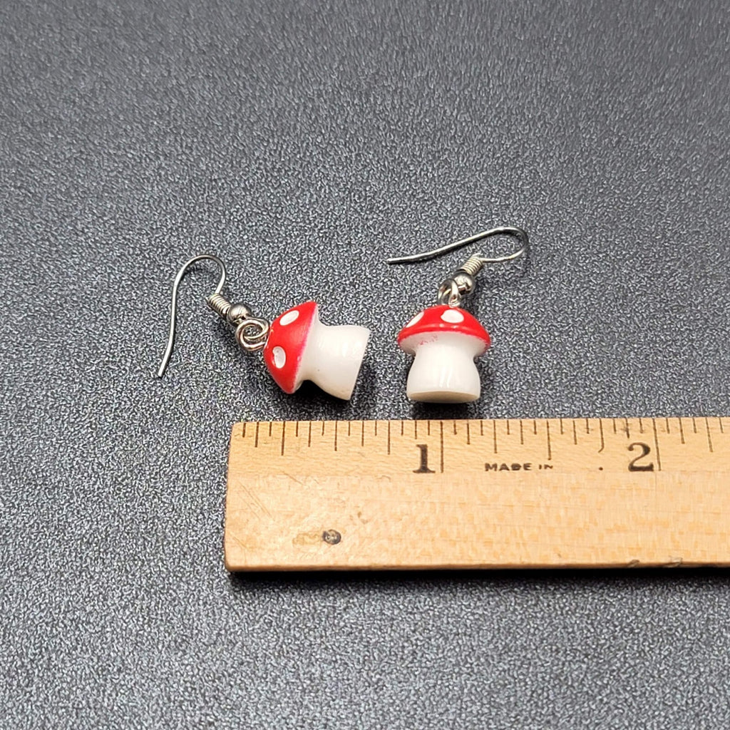 Pierced Earrings Red White Polka Dot Mushroom Dangle Cute 1/2"