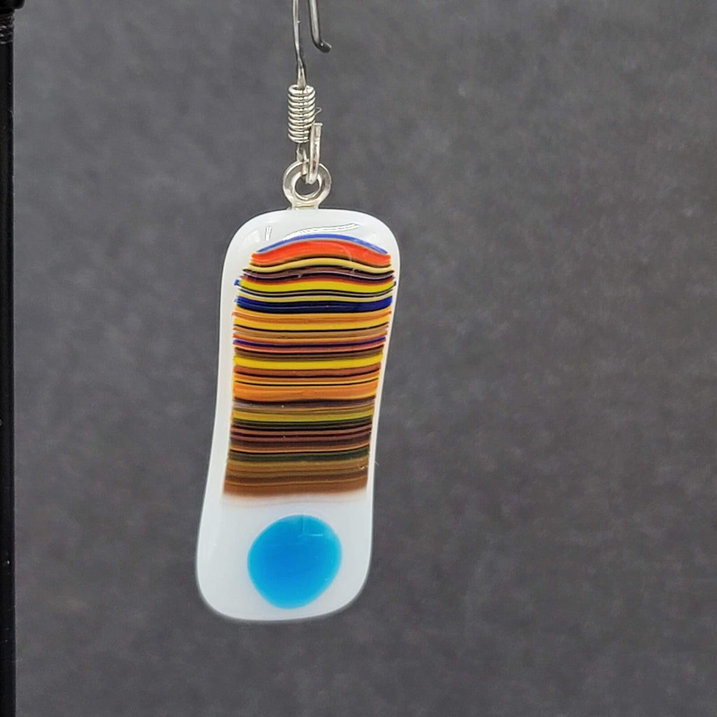 Artisan Art Glass Pierced Earrings Dangle White Multicolor 1.25"