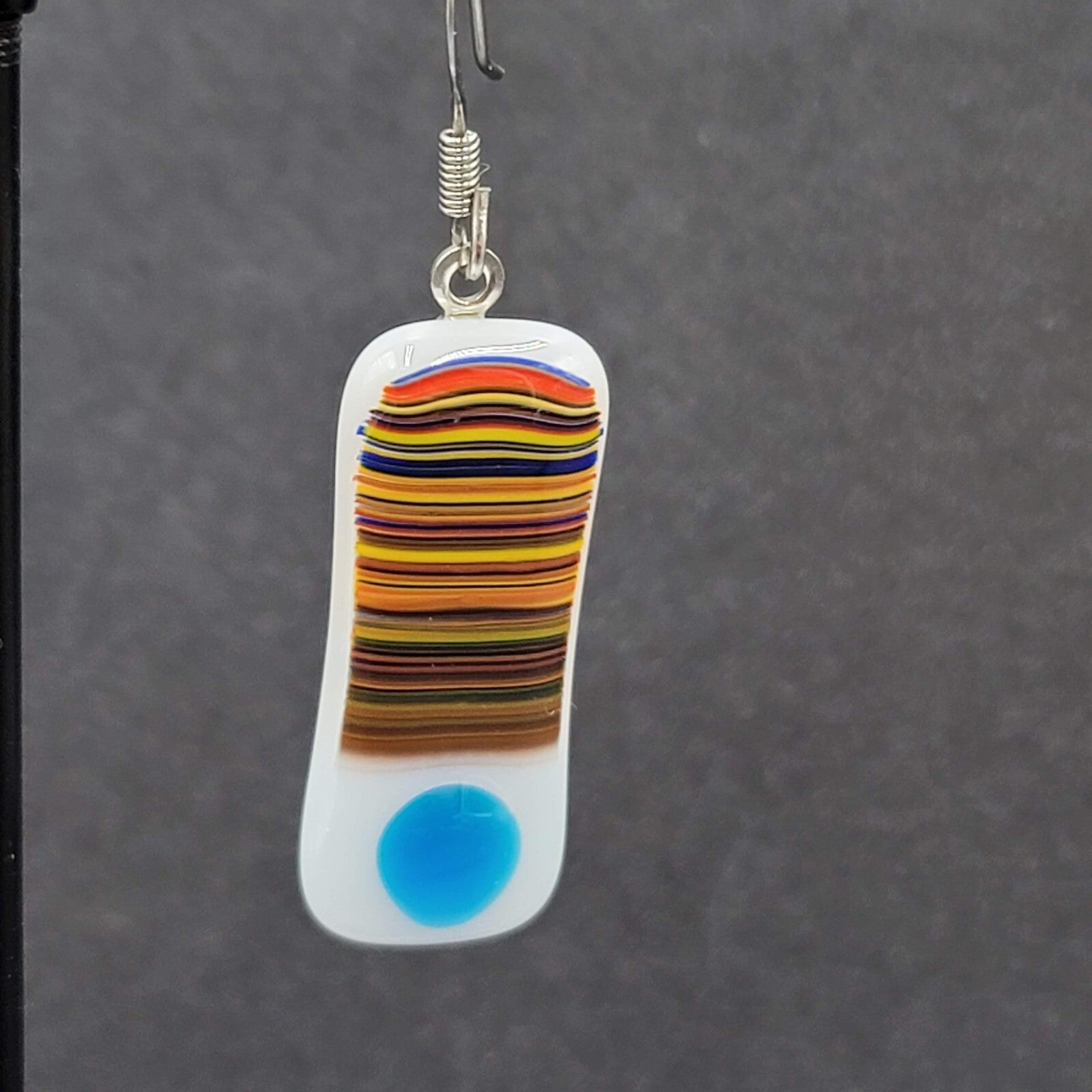 Artisan Art Glass Pierced Earrings Dangle White Multicolor 1.25"