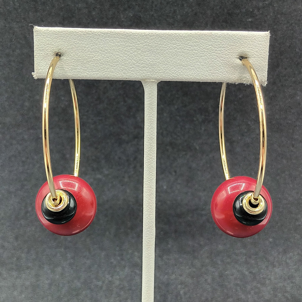 Vintage Pierced Earrings Gold tone Acrylic Beaded Snap Hoops 2"