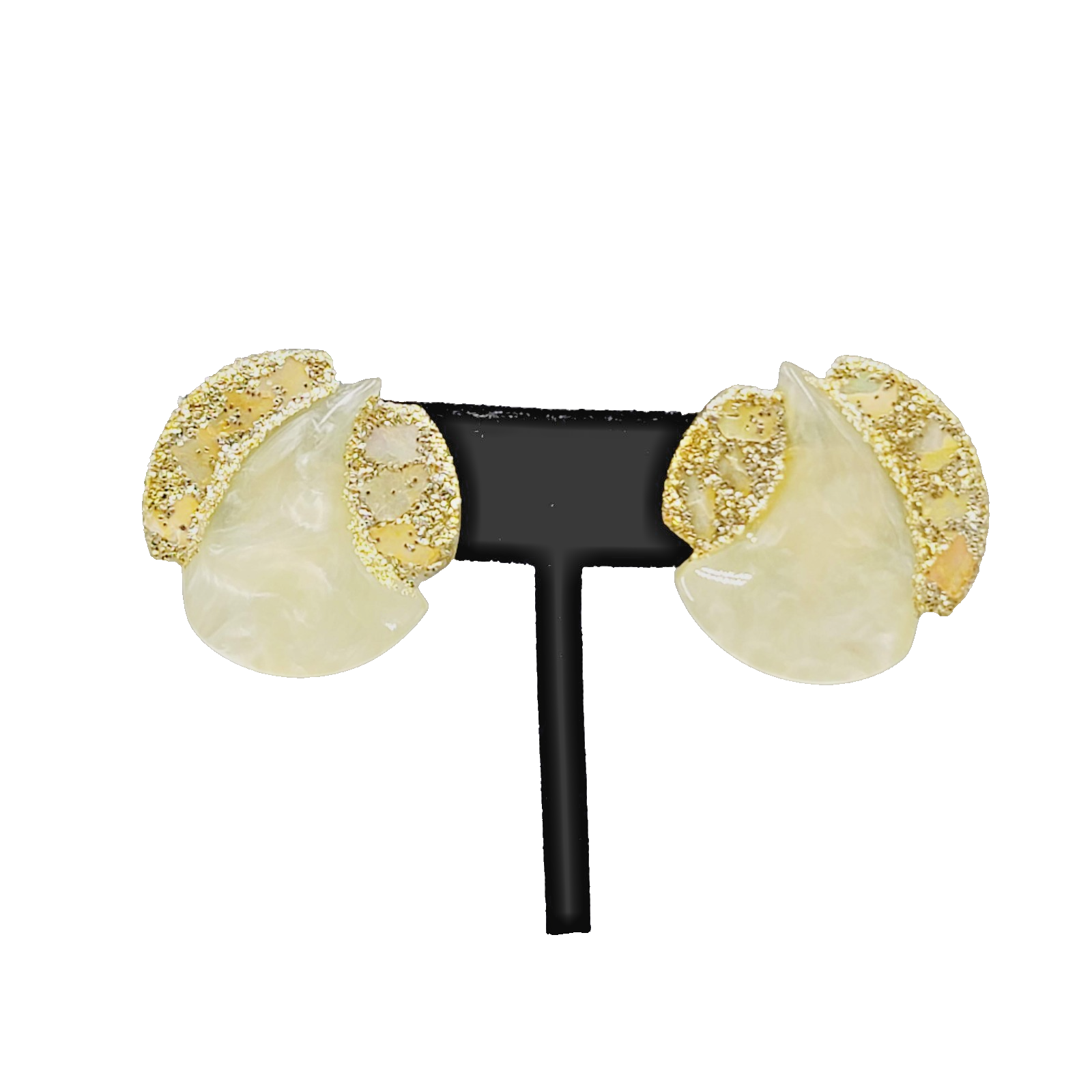Vintage Pale Yellow Acrylic Clip on Earrings Glitter Round Drop 1 in