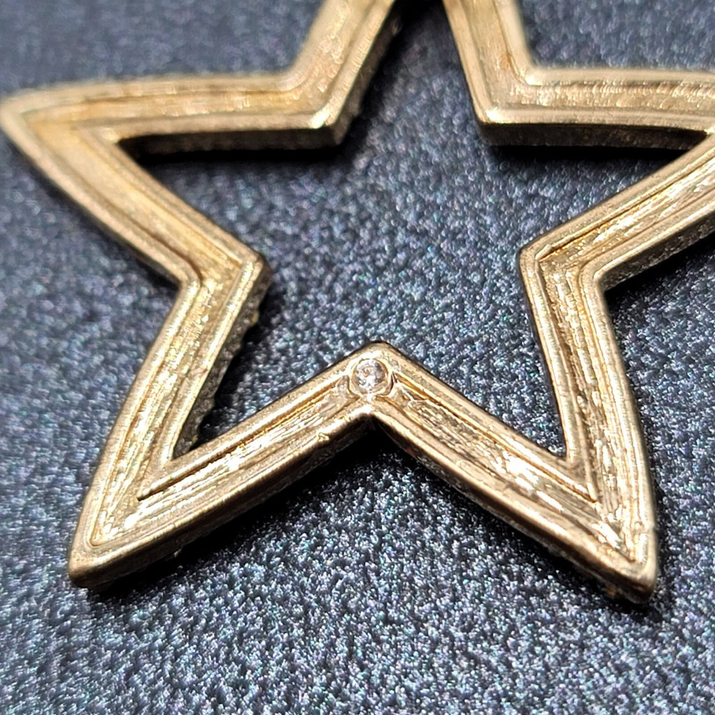 Open Star Pierced Earrings Multicolor Tiny Crystals Drop 1.25"