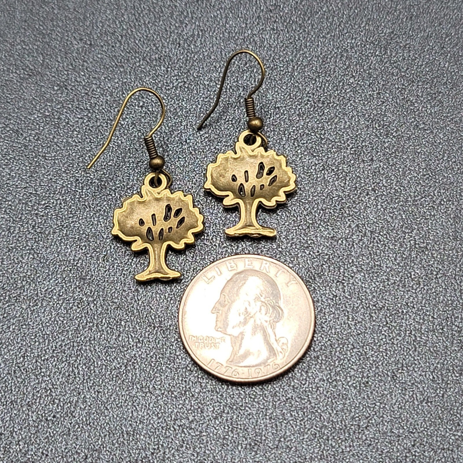 Tree Pierced Earrings Bronze tone Embossed Detail Dangle 7/8"