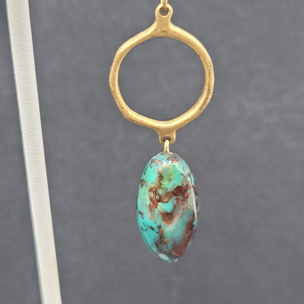 Pierced Earrings Gold tone Acrylic Faux Stone Bead Dangle 2"