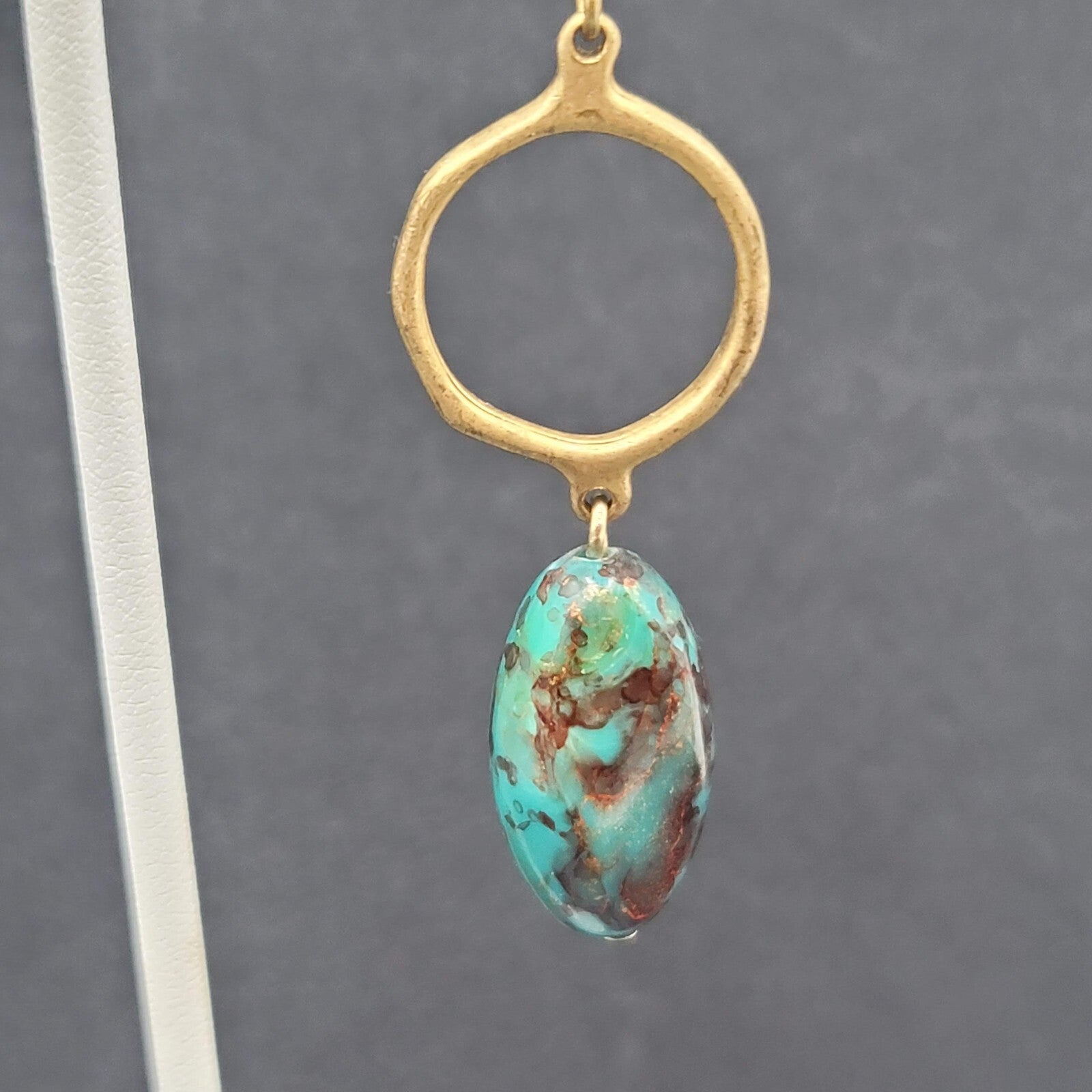 Pierced Earrings Gold tone Acrylic Faux Stone Bead Dangle 2"