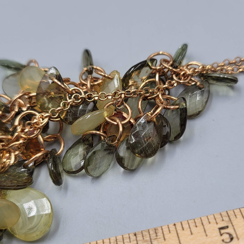 Water Fall Bead Necklace Green Orange Acrylic Beads Gold tone 16"-19"