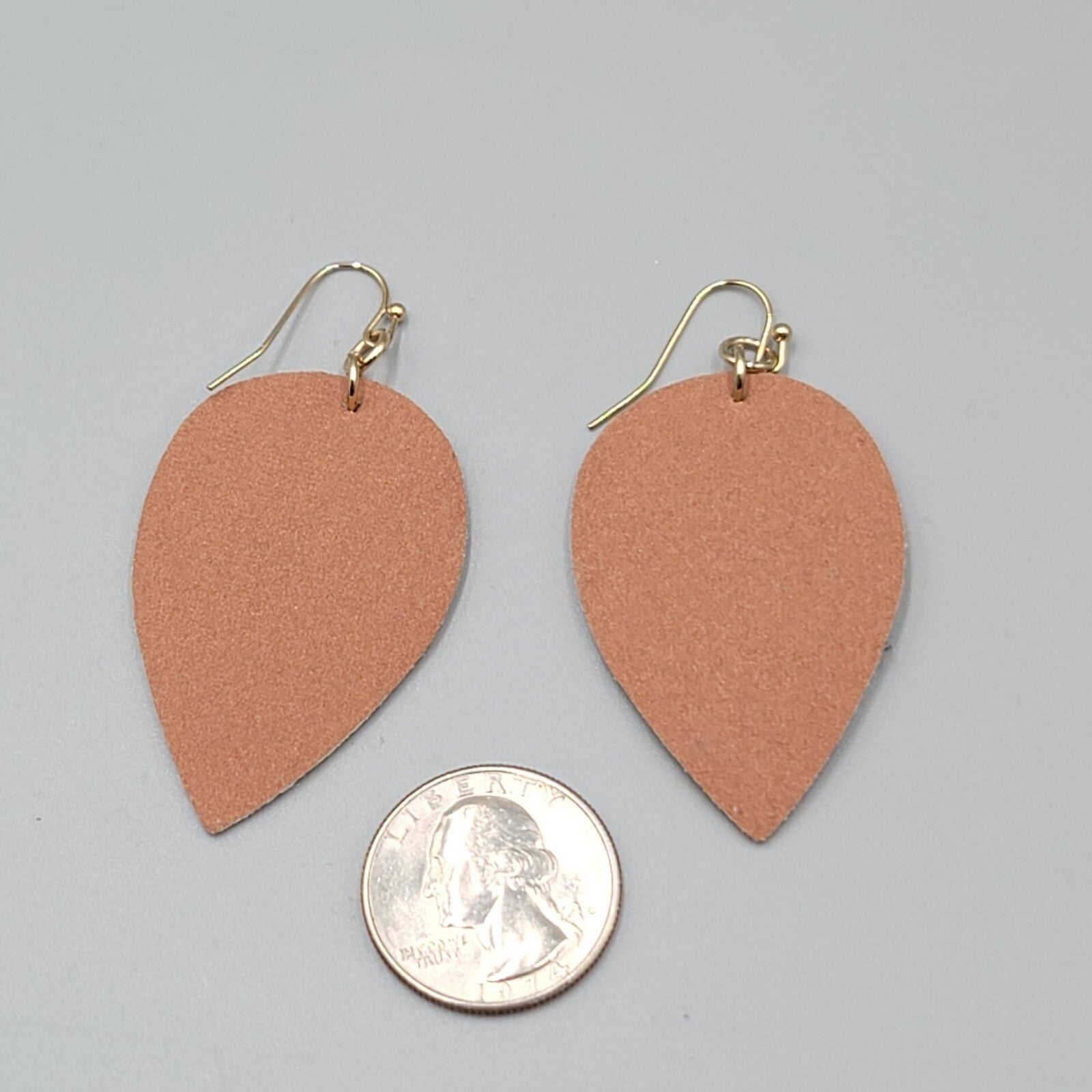Gold tone Green Pierced Earrings Layered Metal over Faux Leather Dangle 2"