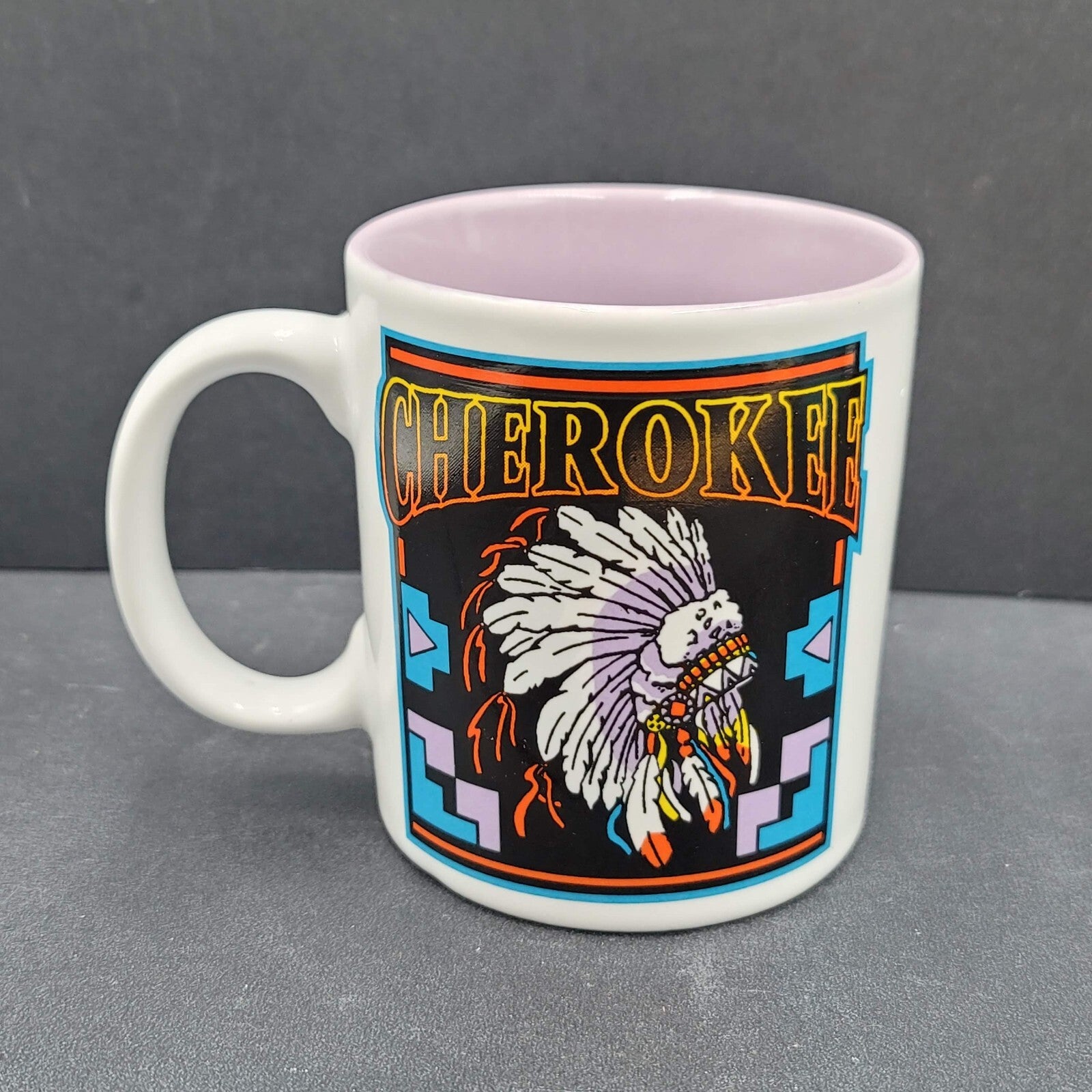 Vintage Cherokee Coffee Mug Souvenir Native American  Purple White