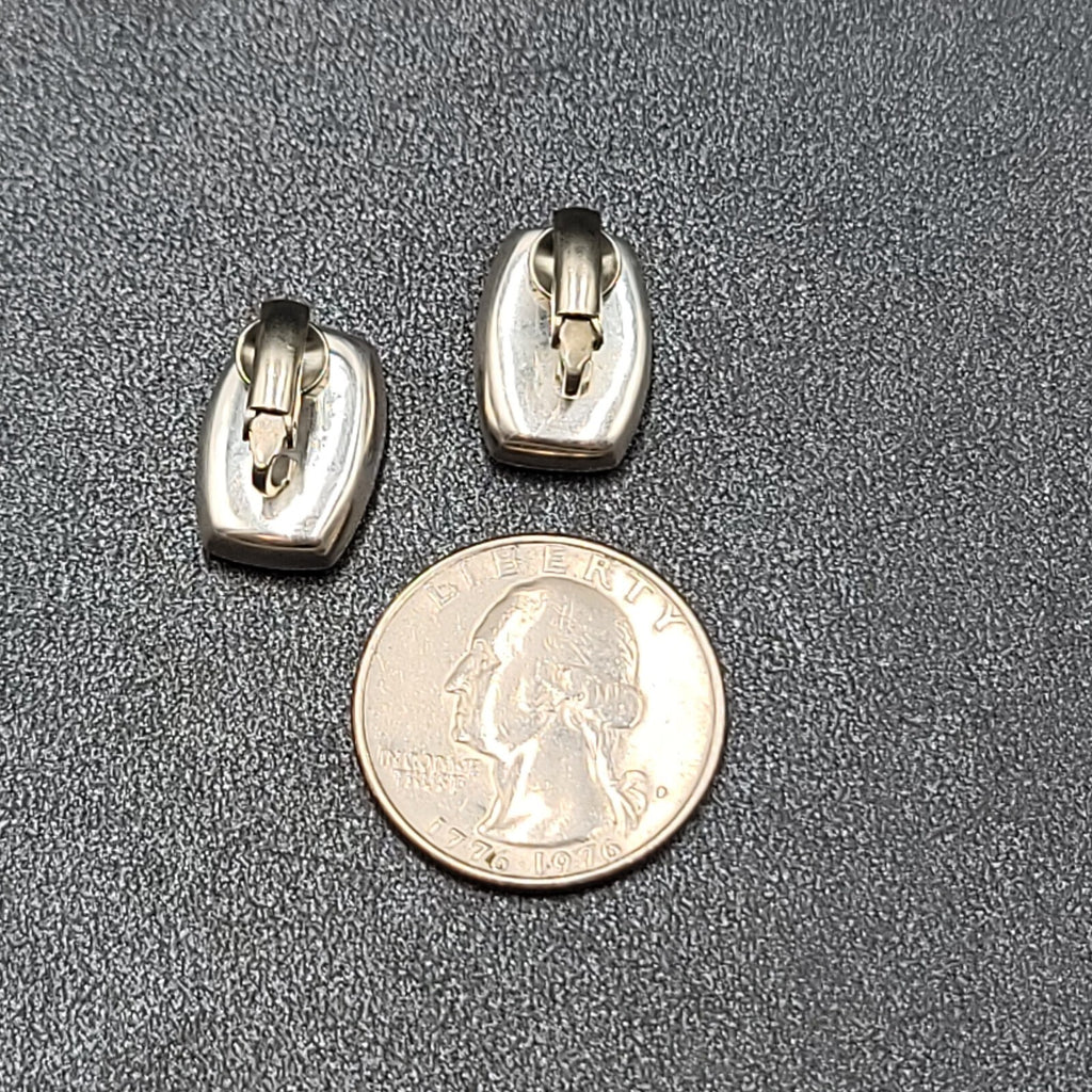 Vintage Clip on Earrings Polished Silver Plated Rectangle Studs 5/8"