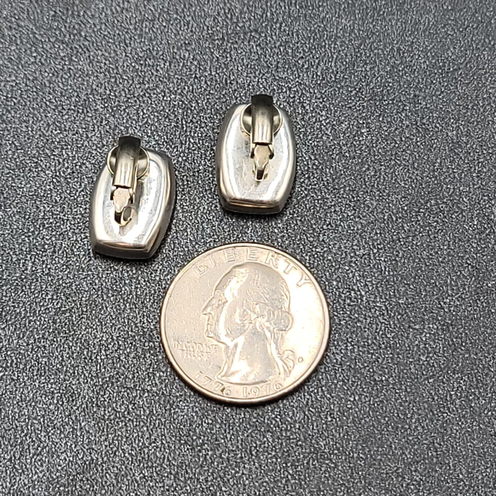 Vintage Clip on Earrings Polished Silver Plated Rectangle Studs 5/8"