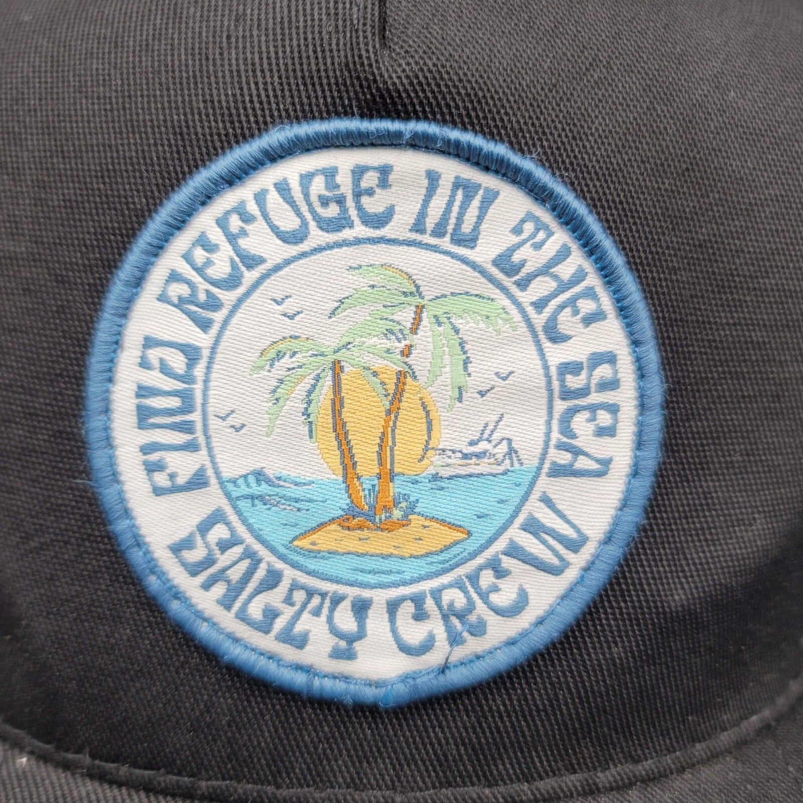 Salty Crew Dos Palms Find Refuge in the Sea Black Snapback Trucker Hat