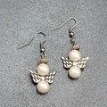 Angel Pierced Earrings Silver tone White Bead Dangle  1"