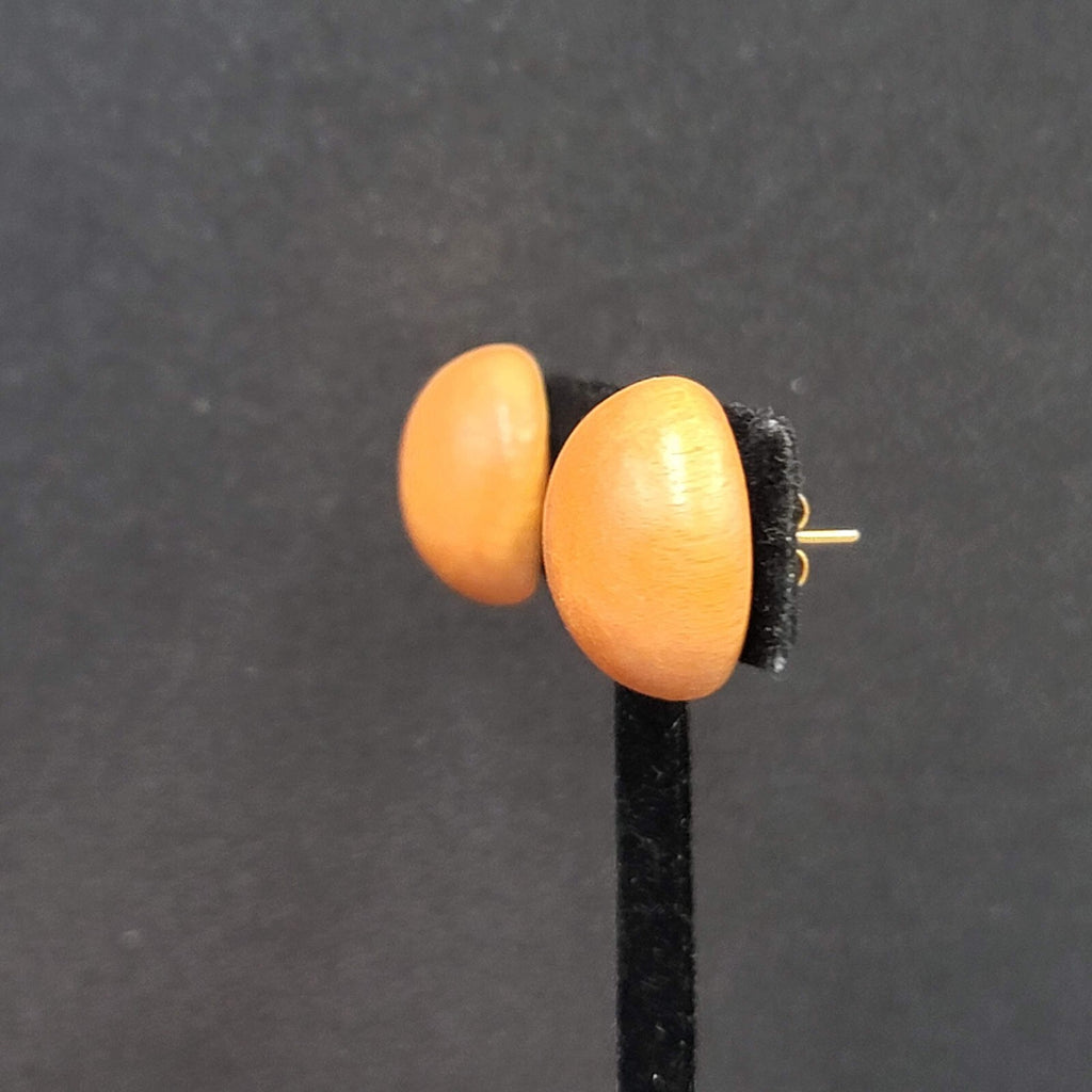 Vintage Pierced Earrings Wood Dome Round Studs 3/4"