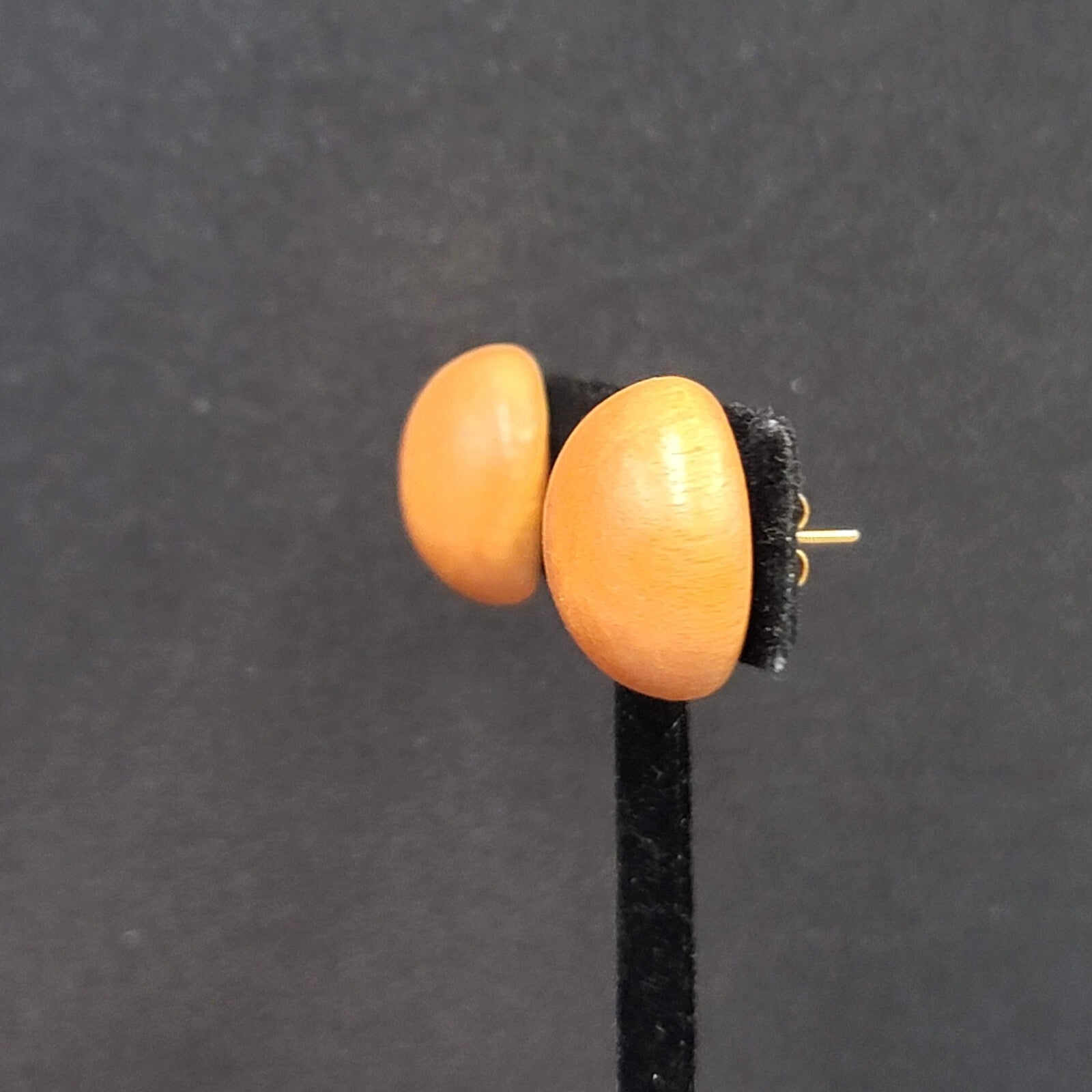 Vintage Pierced Earrings Wood Dome Round Studs 3/4"
