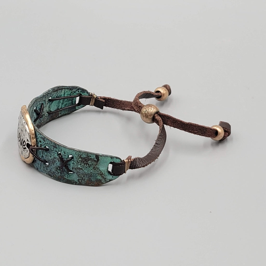 Believe Bracelet Metal and Leather Adjustable Strap Men Women Unisex