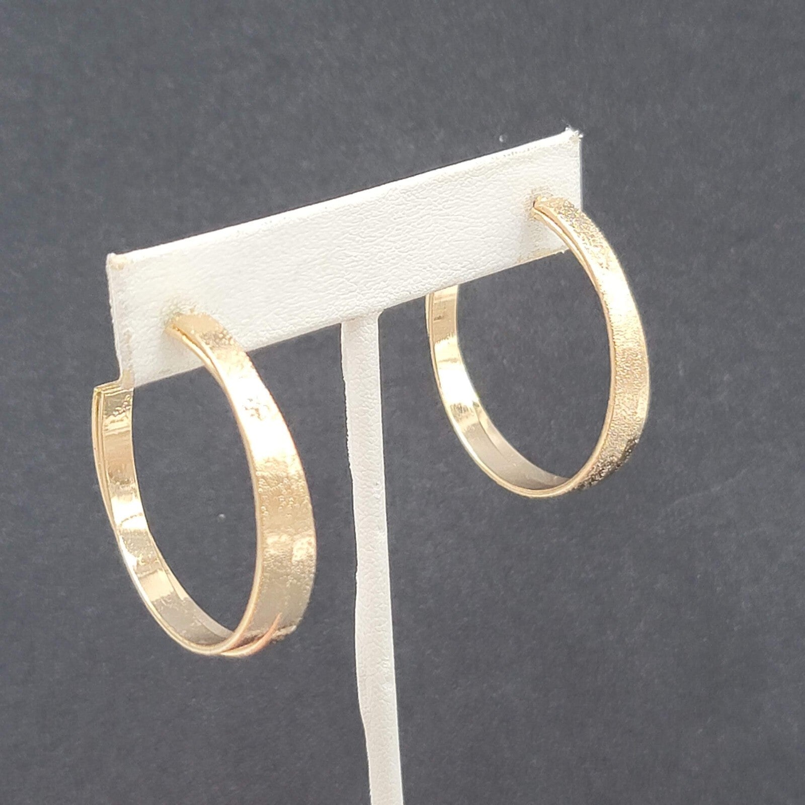Pierced Earrings Gold tone Textured Double Hoops 1.5"