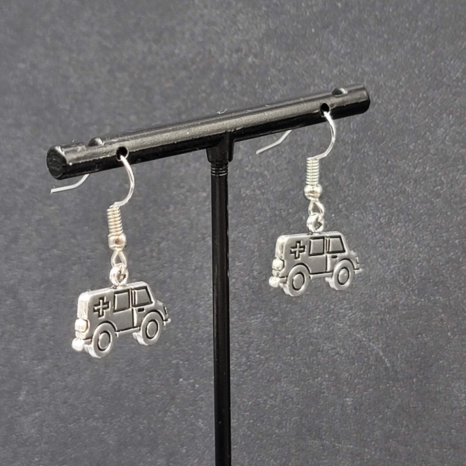 Ambulance Pierced Earrings Silver tone Medical Paramedic  1/2"