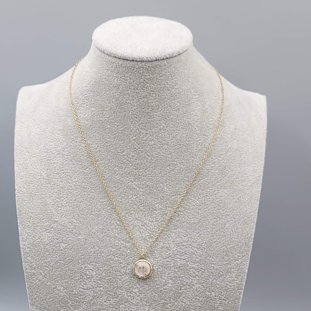Scorpio Zodiac Necklace Mother of Pearl Gold tone Pendant 18" 20" 22"