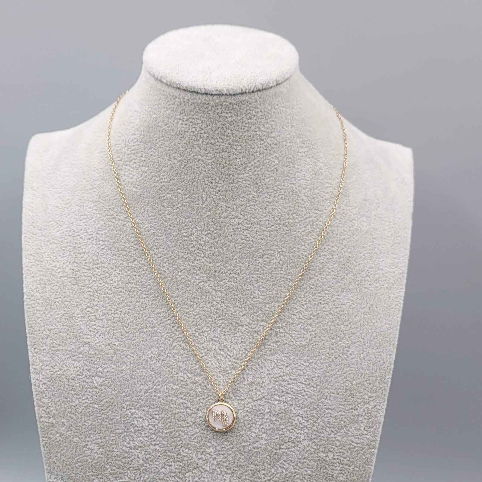 Scorpio Zodiac Necklace Mother of Pearl Gold tone Pendant 18" 20" 22"