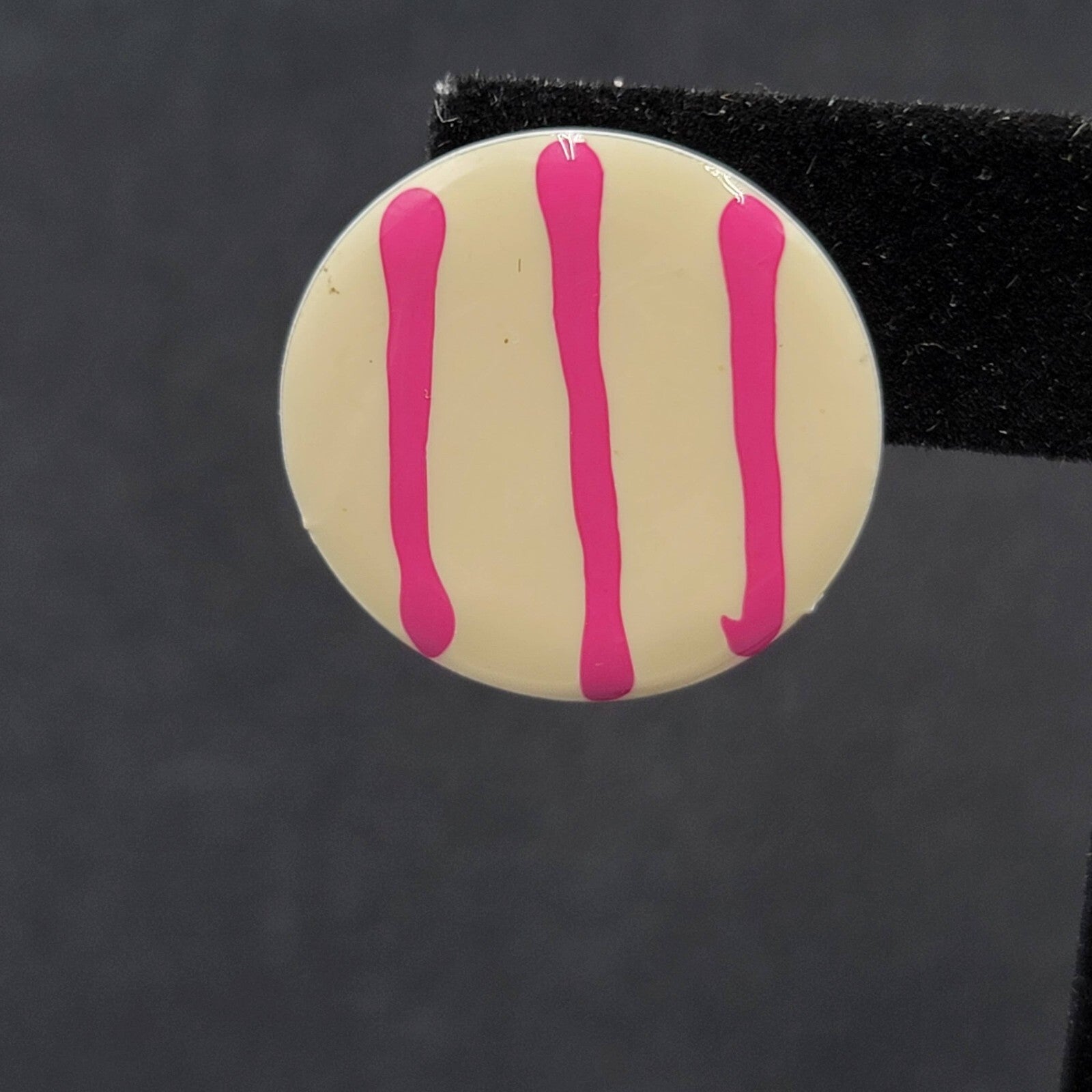 Vintage Pierced Earrings White Purple Stripes Round Disc 1"