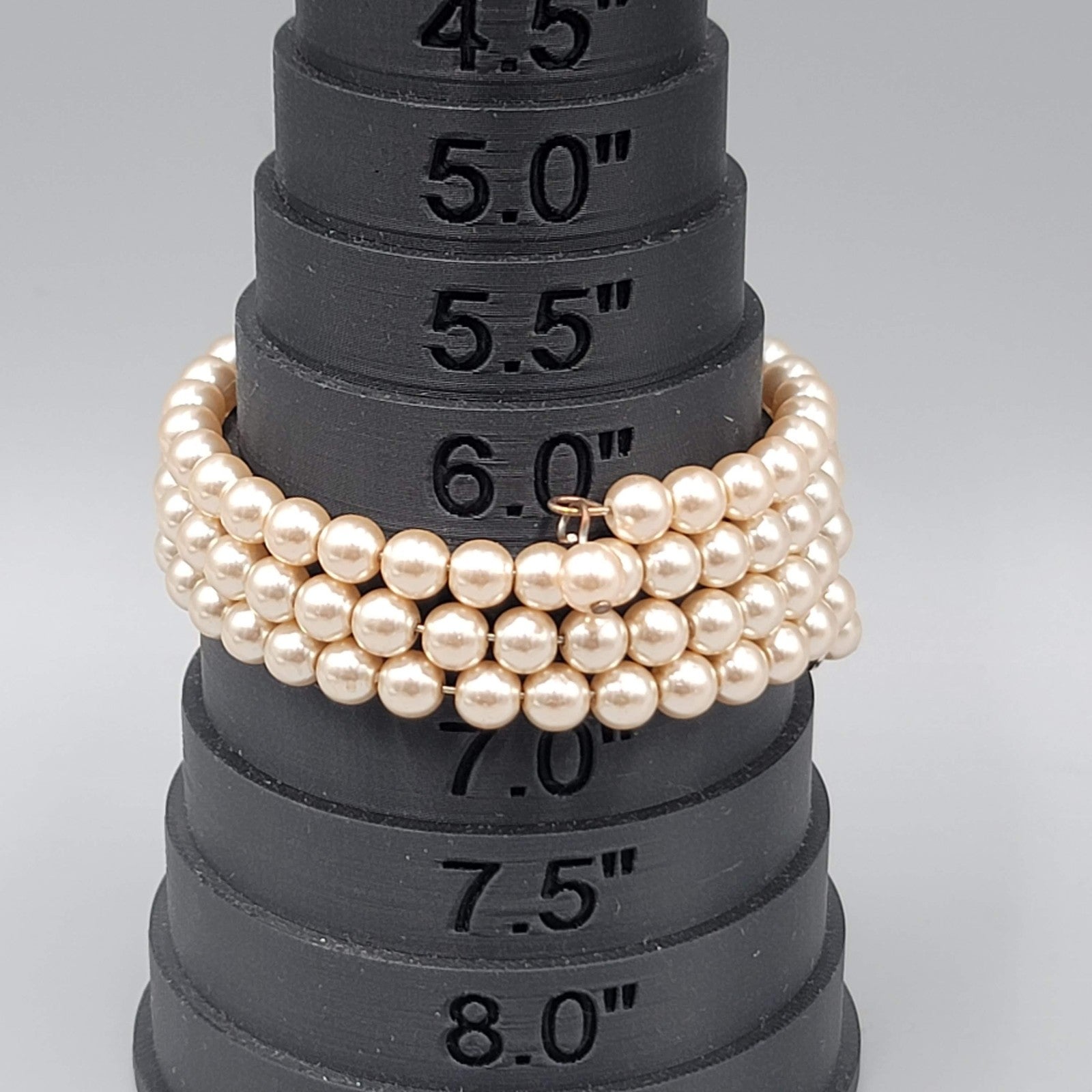 Vintage Monet Faux Pearl Beaded Coil Bracelet Womens Cream Three Row Memory Wire