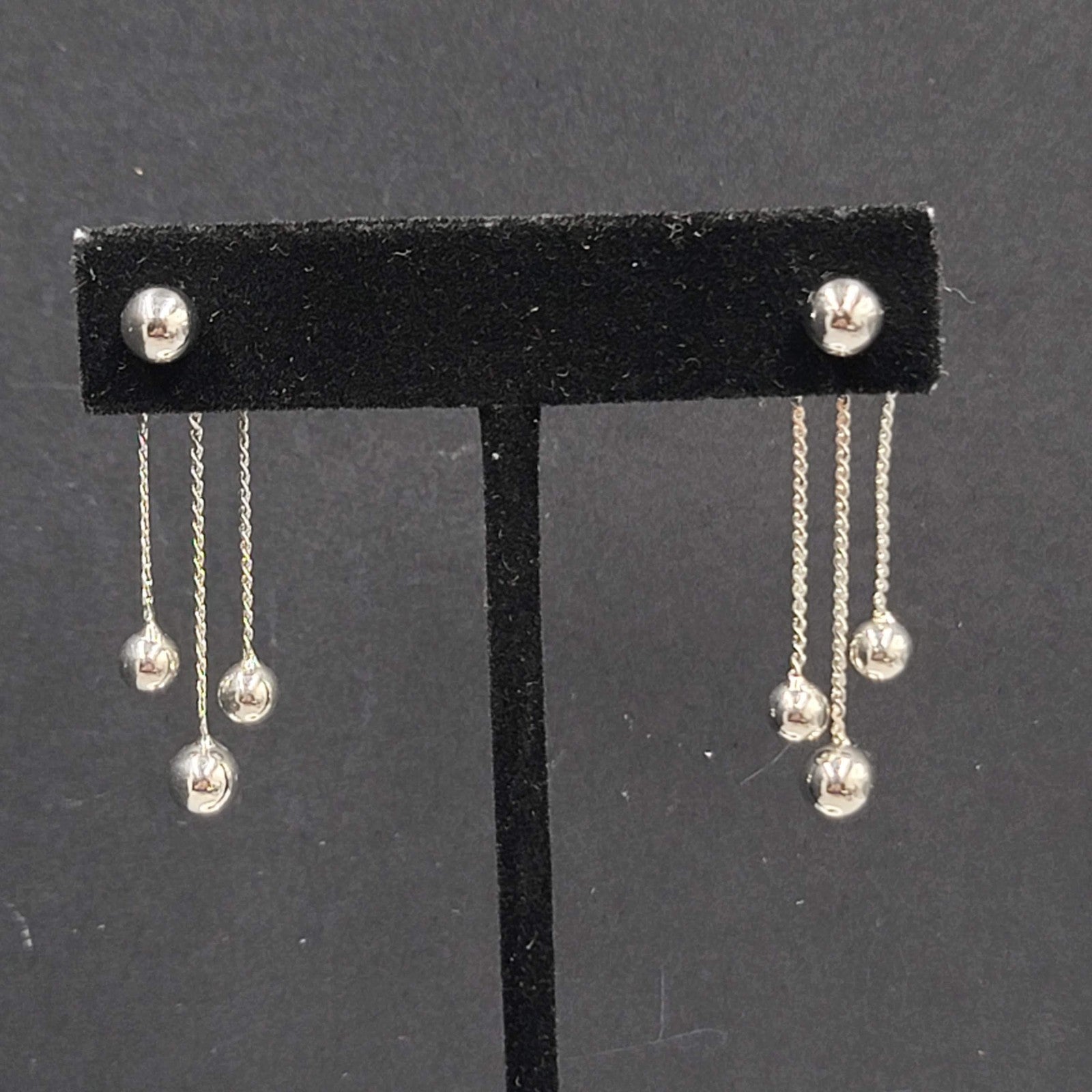 Pierced Earrings Silver Plated Jacket Back Dangle 1 5/8"