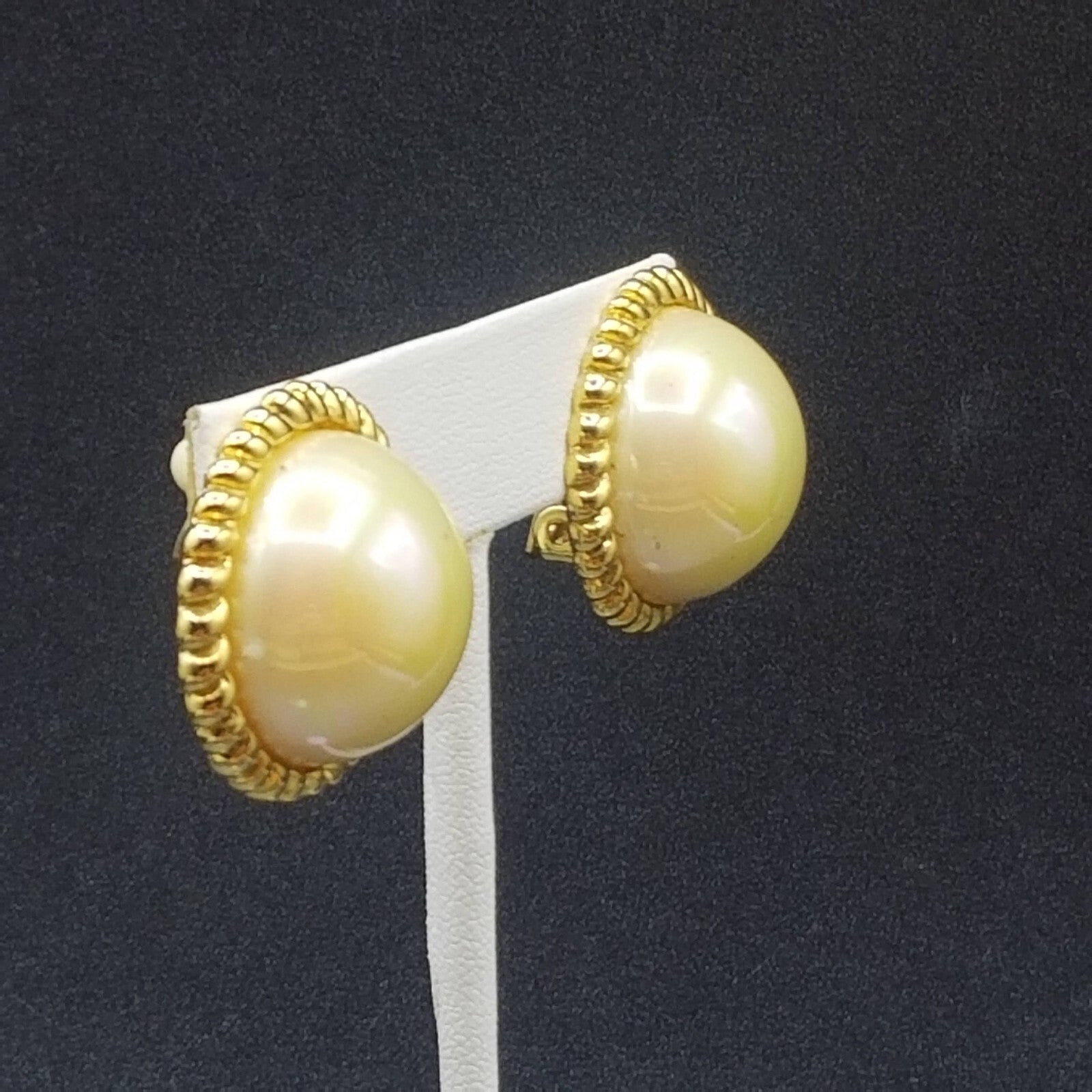 Vintage Clip on Earrings Gold tone Iridescent Button Style Dome Stud 1"
