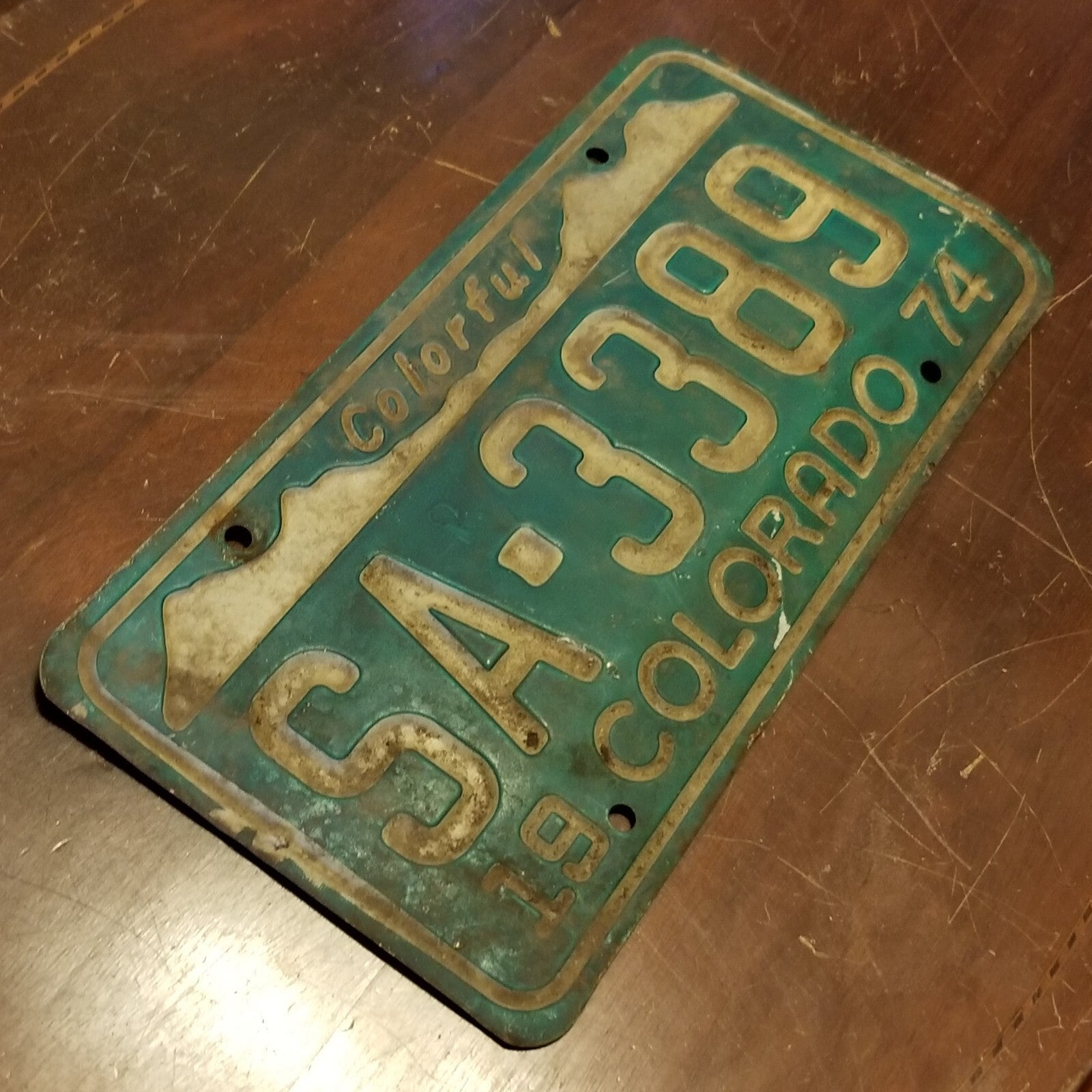 License Plate Vintage 1974 COLORADO SA-3389 12" x 6" Green White