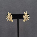 Vintage Clip on Earrings Gold tone Rhinestone Leaf Design Drop Screw Back 1.25"