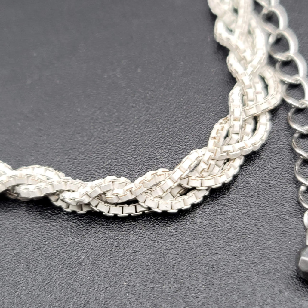 American Eagle Bracelet Braided White Enamel Chain Silver tone 