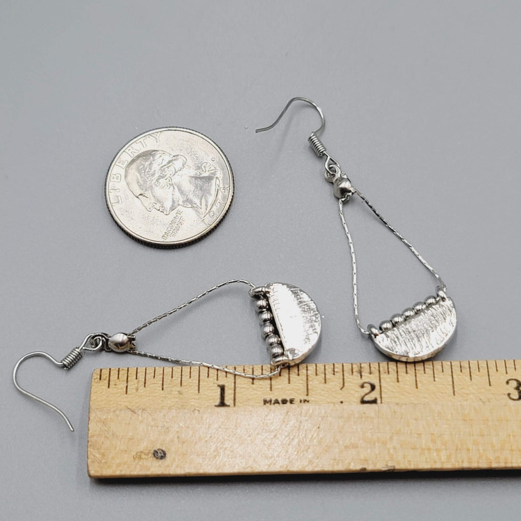 Resin Faux Stone Pierced Earrings Silver tone Chain Dangle 1 5/8"