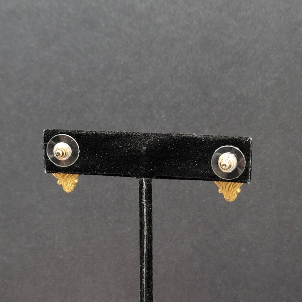 Vintage LCi Pierced Earrings Gold tone Blue Cabochon Studs 3/4"
