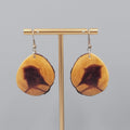 Live Edge Wood Round Pierced Earrings Clear Finish Dangle  1.5"