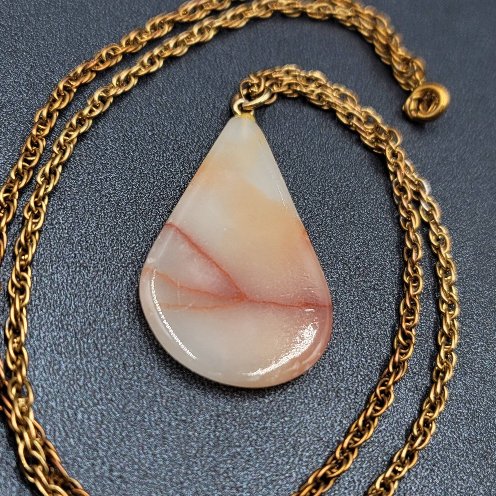 Vintage Stone Pendant Necklaces Lot of 2 Gold tone Chains 24 in