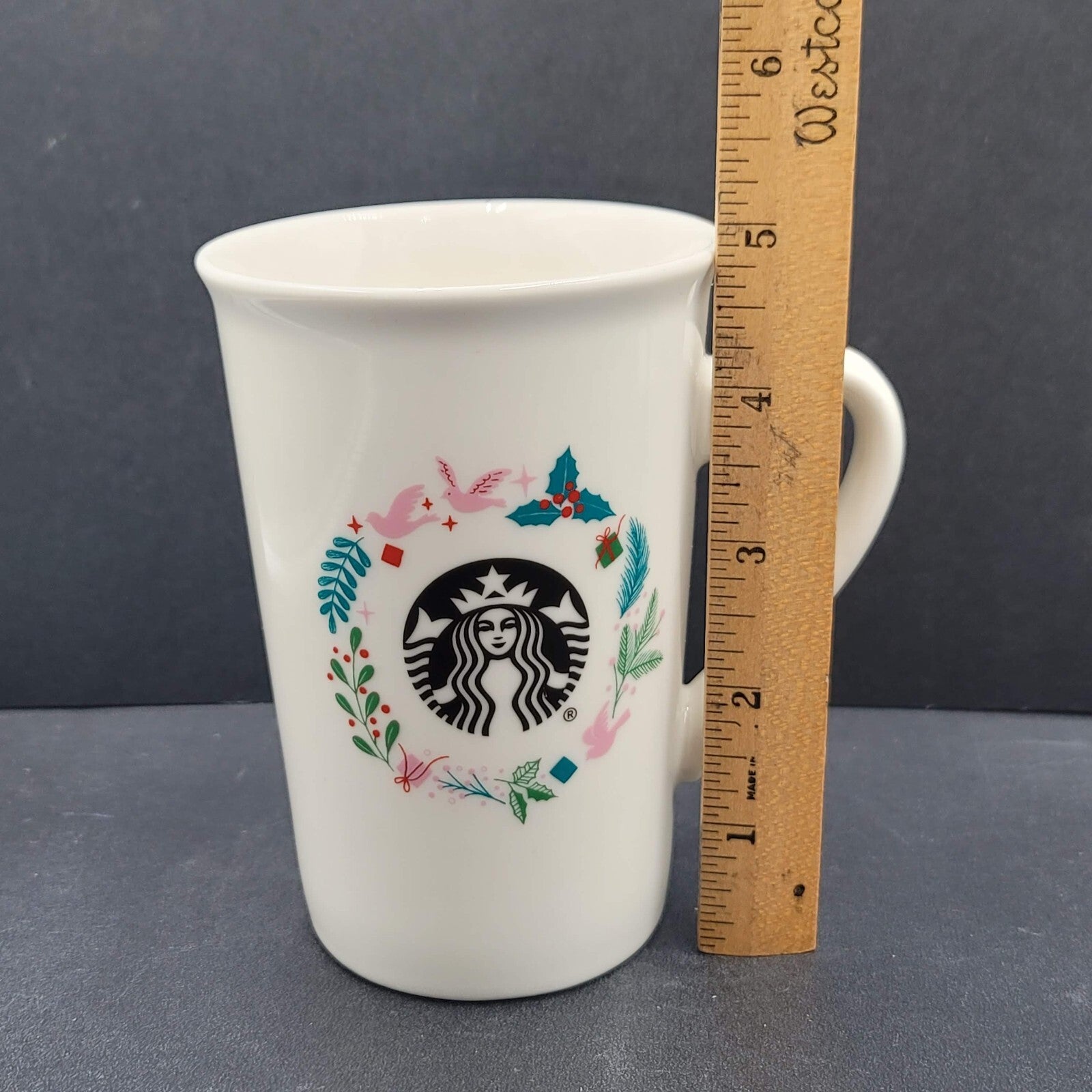 Starbucks 2019 Holiday Ceramic Coffee Mug Holly Dove White 10 oz.