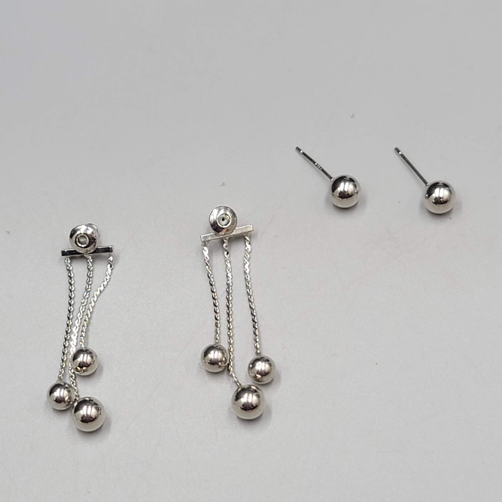 Pierced Earrings Silver Plated Jacket Back Dangle 1 5/8"