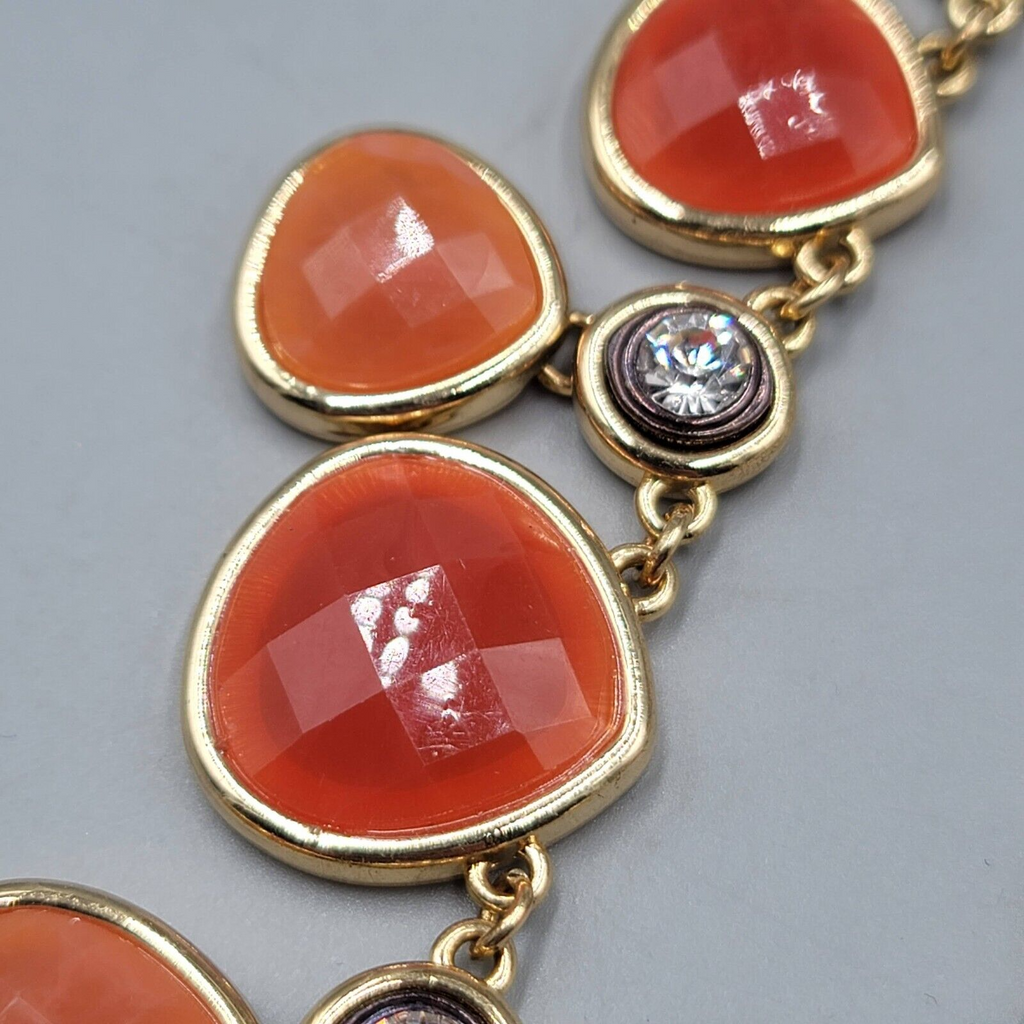 Dana Buchman Necklace Gold tone Orange Accents Rhinestones Adj 16"-19"