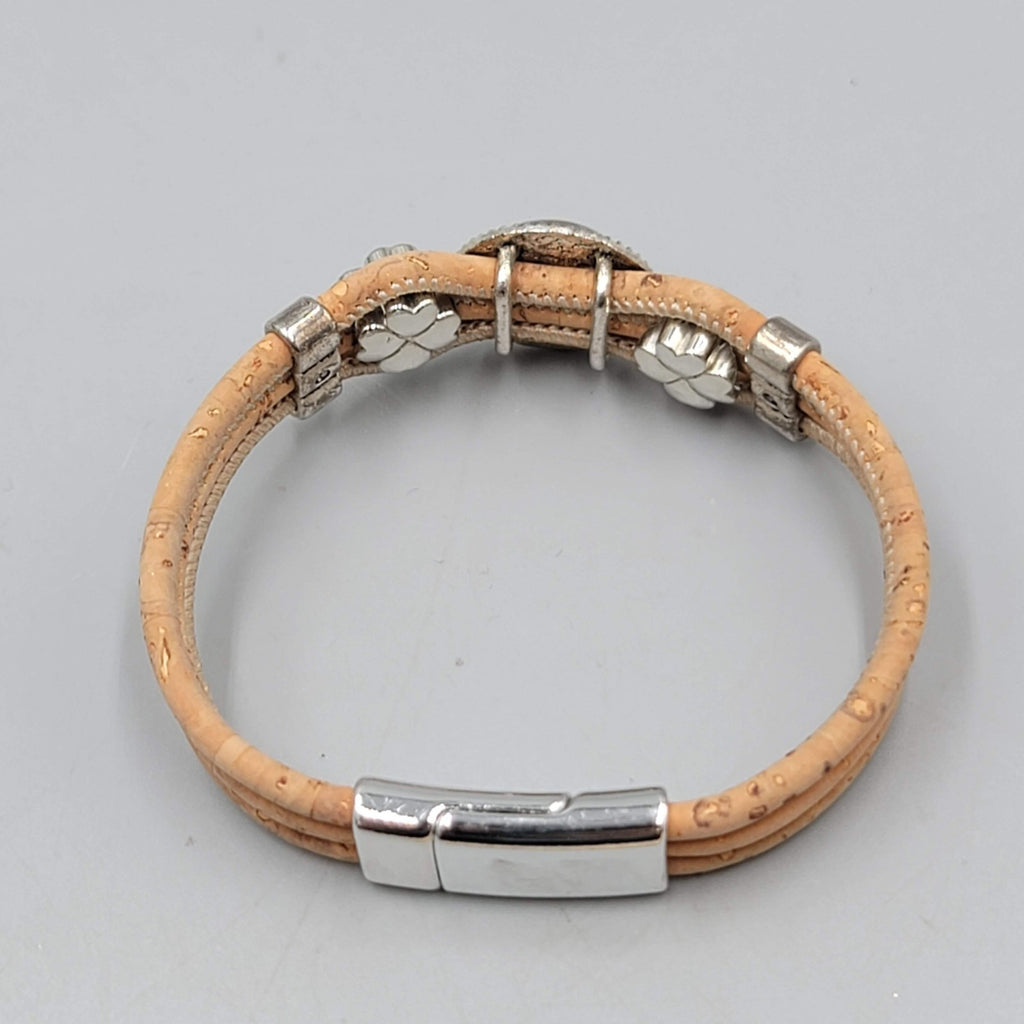 Cork Bracelet Blue Glass Cabochon Magnetic Clasp 7 in