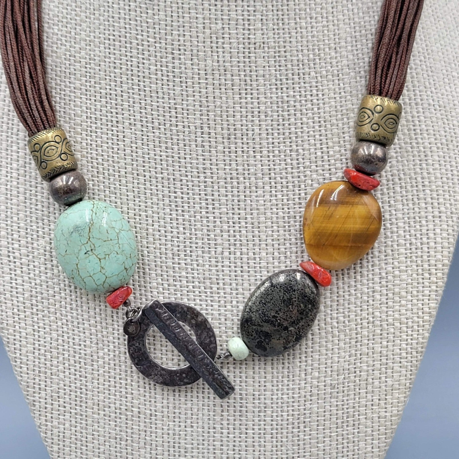 Silpada N1891 Sterling Silver Brown Cord Howlite Pyrite Tiger's Eye Necklace