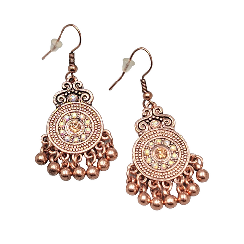 Copper tone Chandelier Pierced Earrings AB Rhinestone Dangle 1.25"