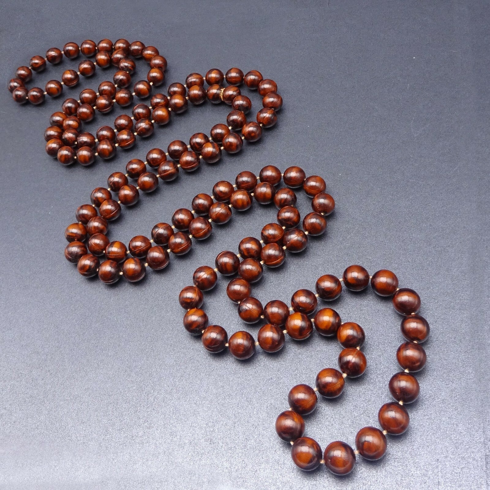 Very Long Wood Colored Plastic Bead 11mm Fashion Necklace 68"