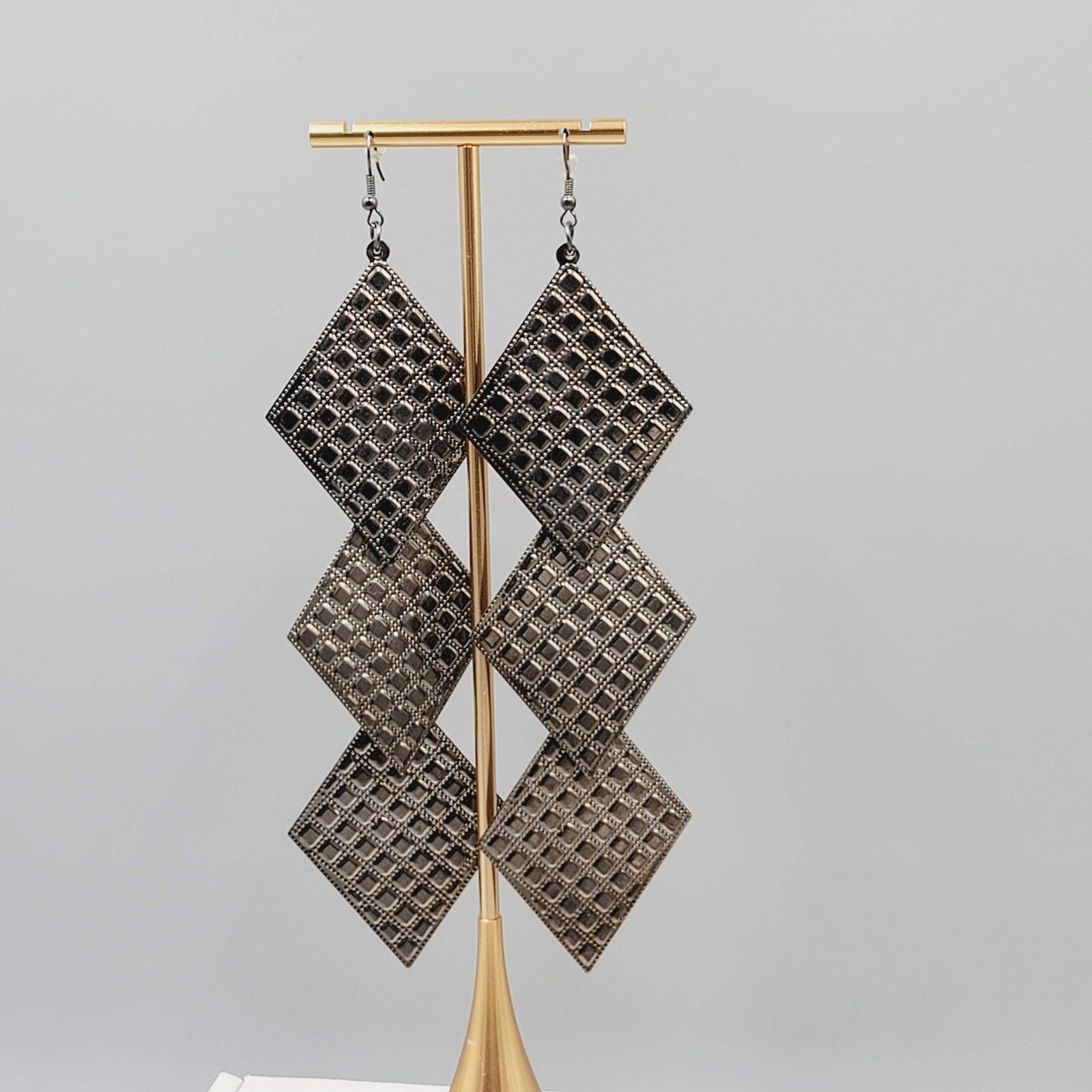 Extra Long Statement Pierced Earrings Bronze tone Embossed 5.5"
