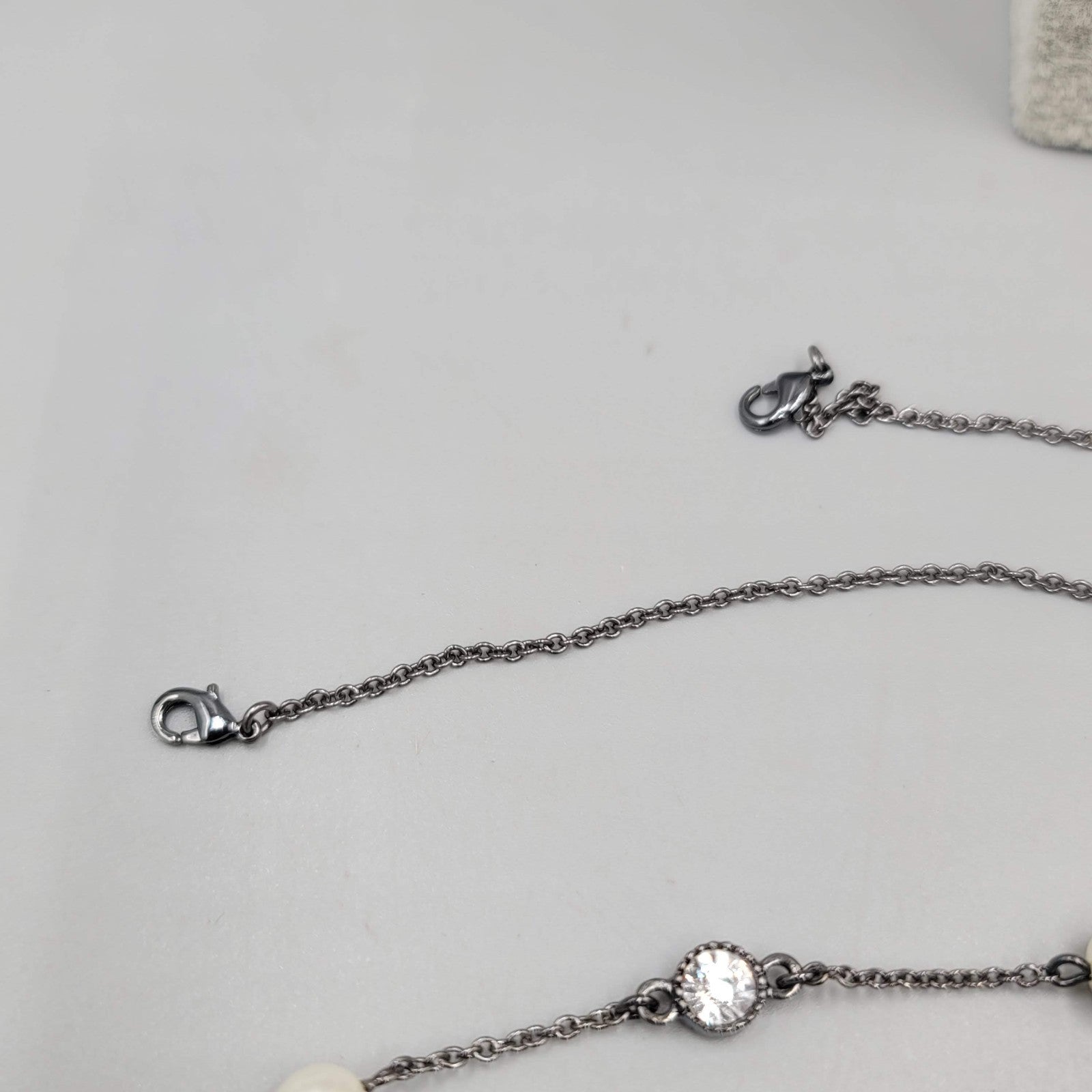Black Metal Faux Pearl Rhinestone Necklace Convertible Removable Layer 18" & 36"