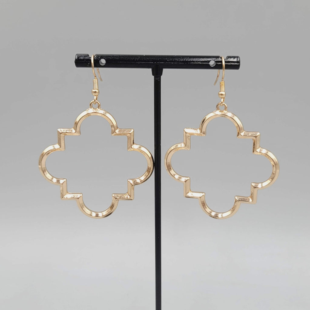 Pierced Earrings Open Work Gold tone Dangle Geometric  1.75"