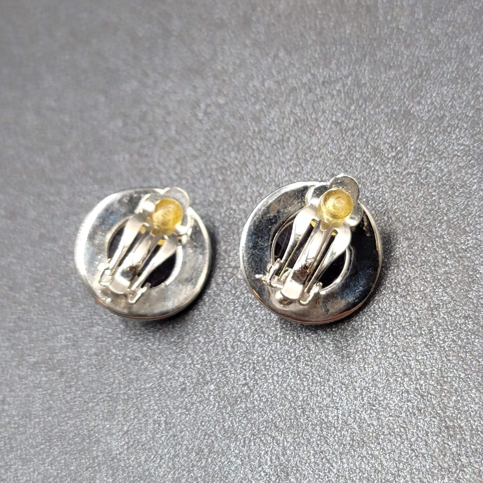 Clip on Earrings Silver tone Purple Faceted Round Stud 5/8"