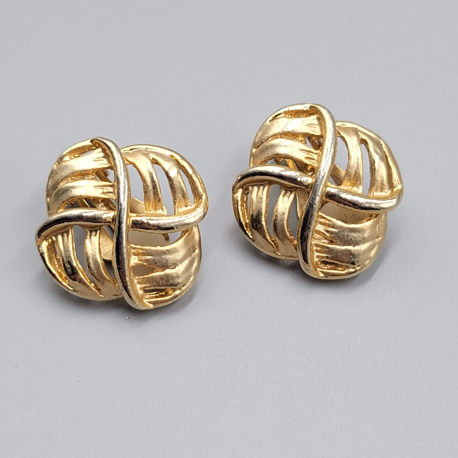 Vintage Open Work Clip on Earrings Gold tone Square 1"