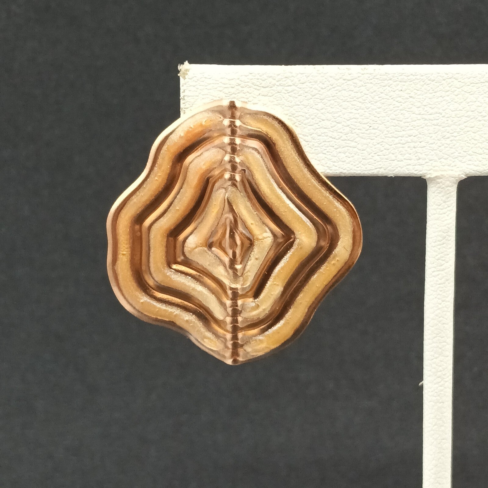 Vintage Pierced Earrings Copper tone Enamel Textured Bent Metal Dangle 1 3/8"