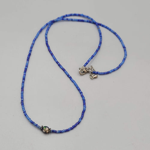 Cloisonne Bead Necklace Blue Seed Bead Minimalist 22"