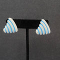 Vintage Clip on Earrings Acrylic White Blue Triangle 1"